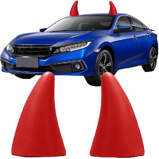 Funny Bean Sprouts/Snail Tentacle/Devil Horn car Sprout car Stickers,Car Roof Decoration 3D Car Sticker Creative Anti-Collision Protector Universal 2 Pcs Devil Horns-red