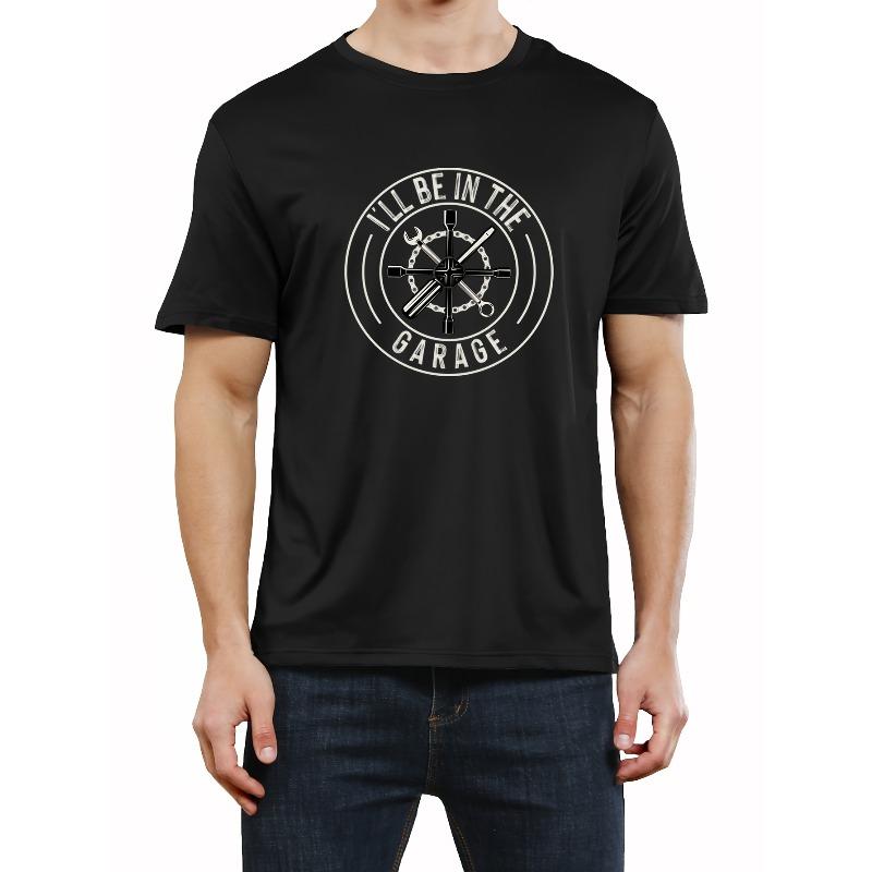 European sizes Mens Garage Print Tee Shirt - Comfortable & Lightweight Short Sleeve Graphic Tee for Summer Casual Wear