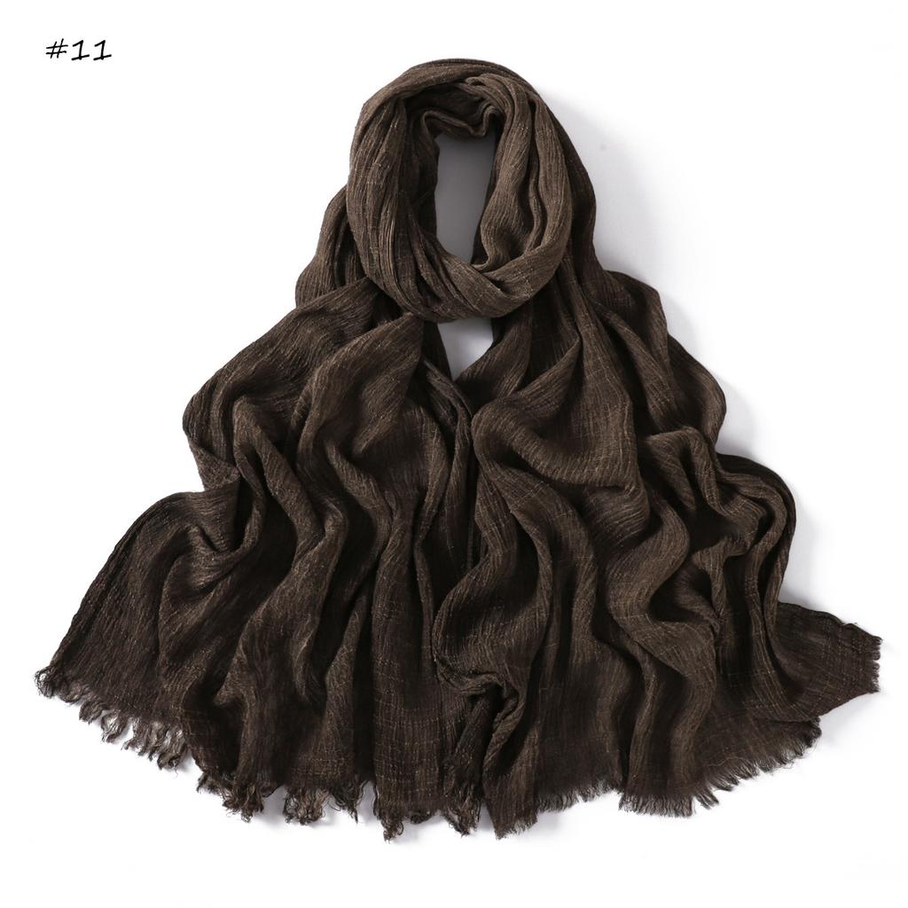  New High Quality Solid Color Wrinkle Muslim Women Hijab Scarf Ramadan Shawl Headband Turban Islamic Hijabs Wraps Tassels