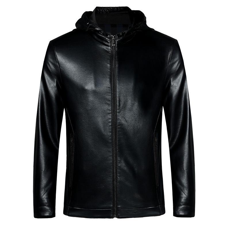 

Осенние и зимние кожаные куртки для мужчин, повседневные куртки из овчины с капюшоном для мужчин среднего возраста 190