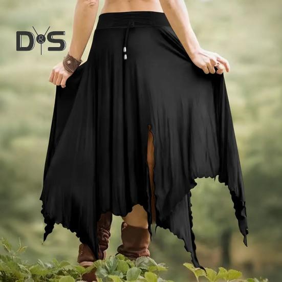 Women Skirt High Waist Solid Color Irregular Hem Long Skirt Side Slit Design Slimming Skirt Work Leisure Travel Wear