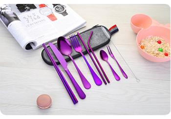 Stainless Steel Tableware Set, Portable Knife, Fork, Spoon, Chopsticks, Straw, Western, Travel Gift, 9 Pcs Set