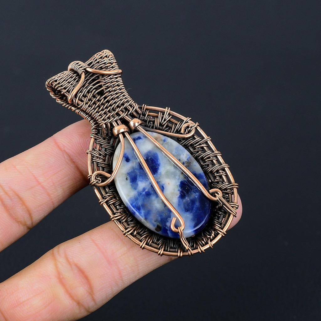 Wonderful Sodalite & Moonstone Gemstone Handmade Pure Copper Wire Wrap Jewelry Pendant