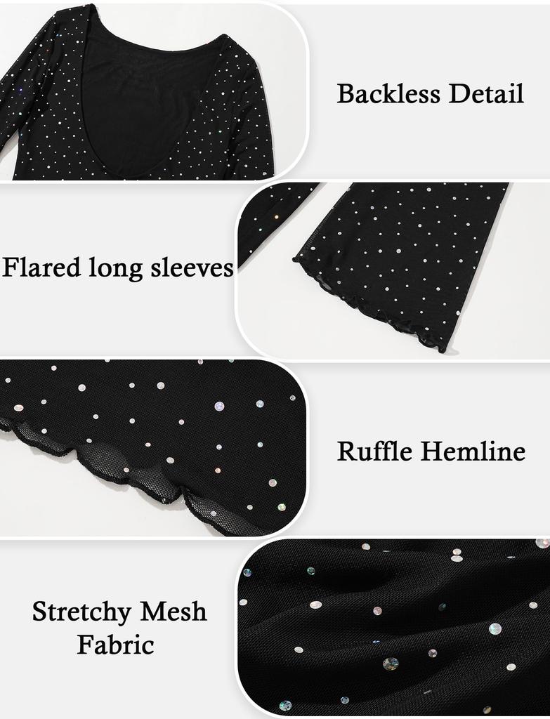 Maeau Sexy Mini Long Tight Bodycon Mesh Dress with Star Perfect for Casual and Party Size S Women's Dress, Sleeves, Above-Knee Length, Peplum, A-Line,