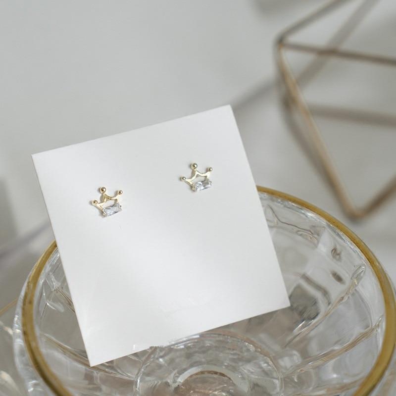 925 Sterling Silver Simple Inlaid Crystal Crown Stud Earrings Women Exquisite Small 14k Gold Plating Jewelry