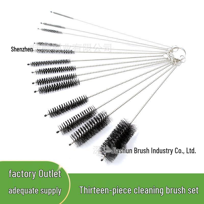 13-Piece Stainless Steel and Nylon Bristle Multi-Function Cleaning Brush Set for Straws, Cups, Lids, and Crevices
