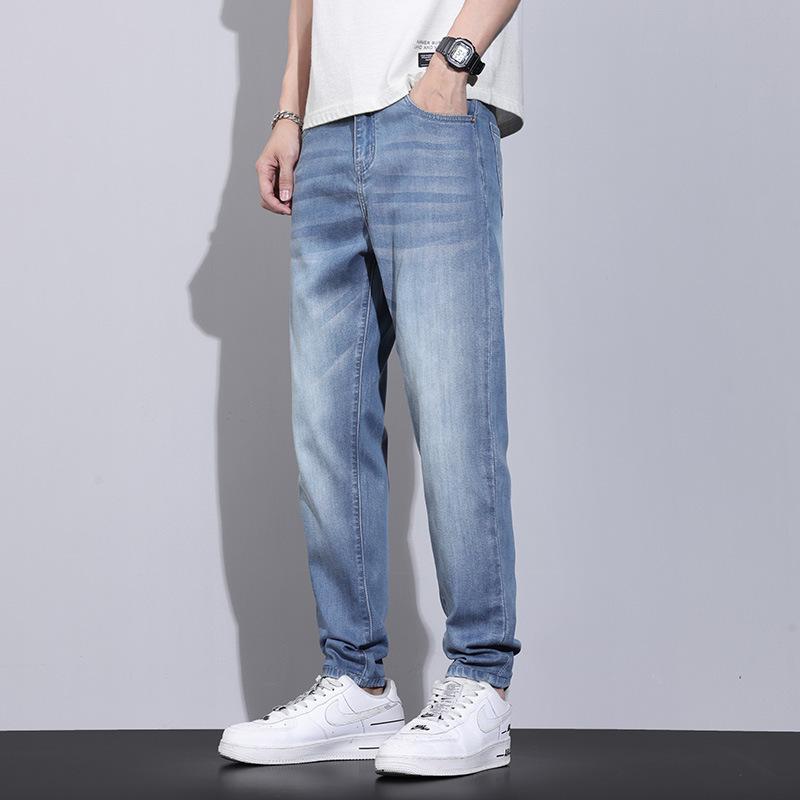 Weiha Tencel Jeans Men's Straight Pants Cool Trousers Elastic Loose Retro Casual Pants Fashion Daddy Pants Men's