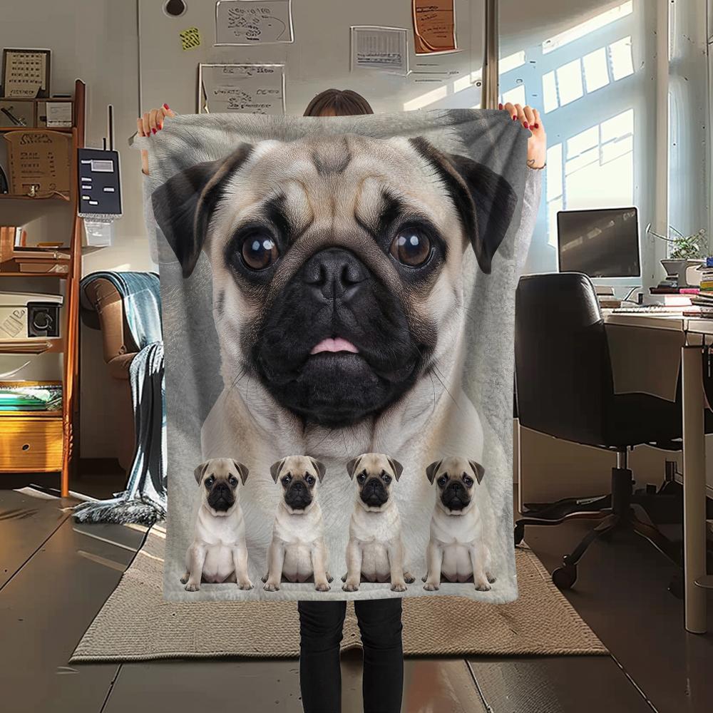 1Pc Bulldog Print Flannel Blanket, High Quality Comfortable for All Seasons, Home Decor, Warmth and Comfort, Perfect for Gifts