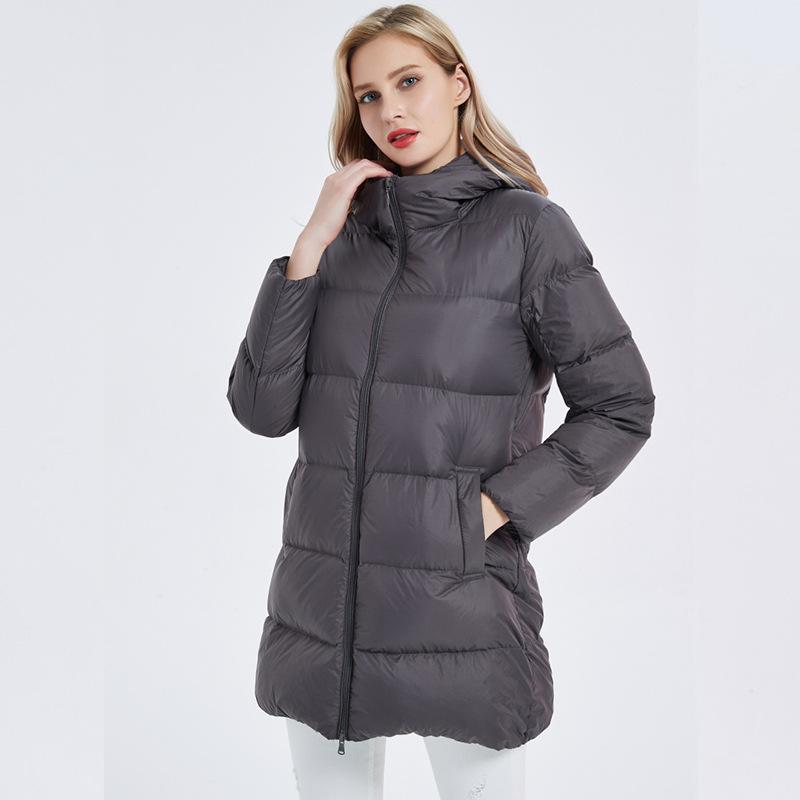 Down jacket women's winter medium and long white duck down hooded jacket, new fashionable loose women's clothing