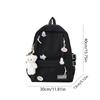 Large Capacity Solid Color Backpack Bear Pendant Shoulder Bag Cute Students School Bag  Travel