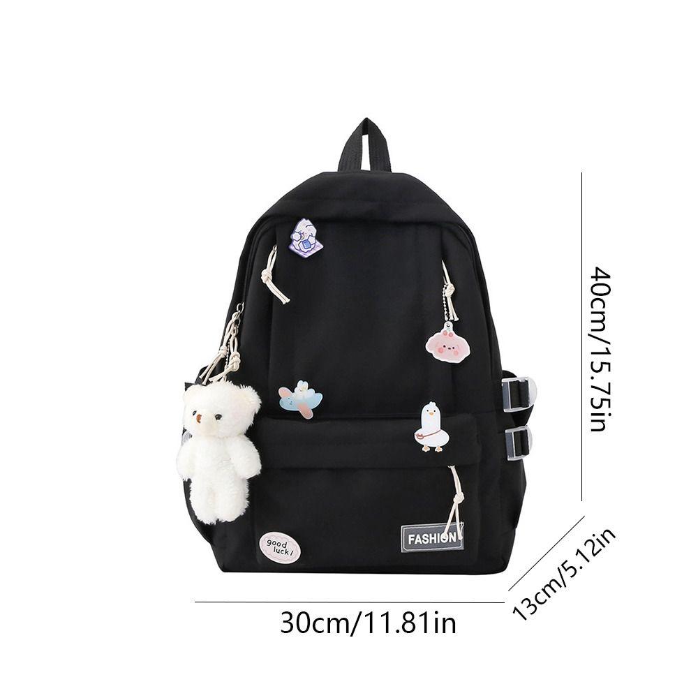 Large Capacity Solid Color Backpack Bear Pendant Shoulder Bag Cute Students School Bag  Travel