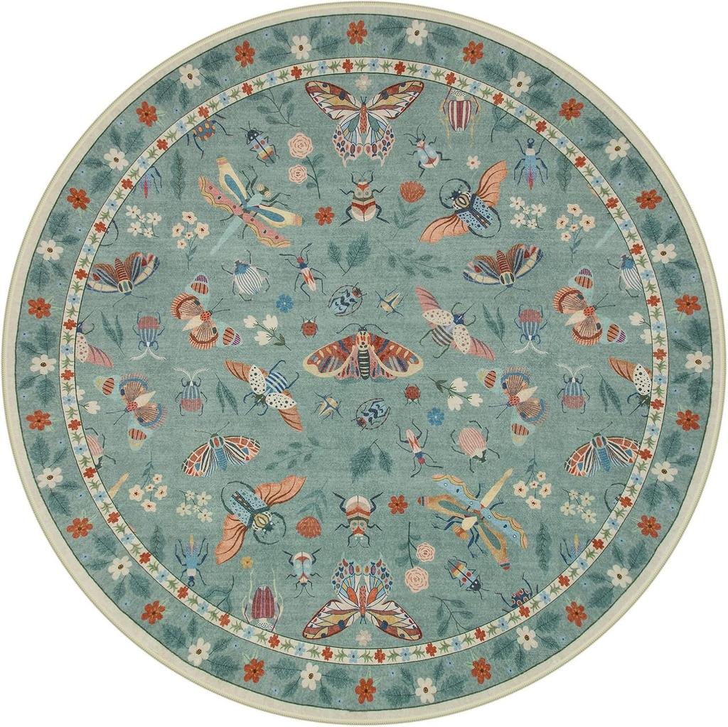 Round Living Room Carpet Green Insect Floral Carpets Home Decoration Rug for Bedroom Bedside Floor Mat Christmas Gifts 