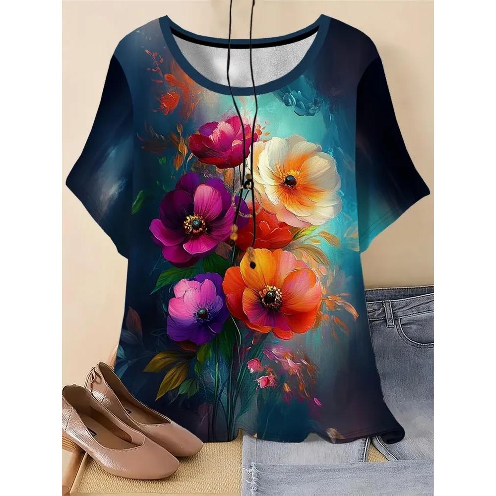 Fashion Women's Flower Printed T-Shirt Casual Simple Short Sleeve Daily Comfort T-Shirts Women’s