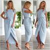 Women Solid Color Turn Back Short Sleeve Round Neck Irregular Dress Minimalist Elegant Slim