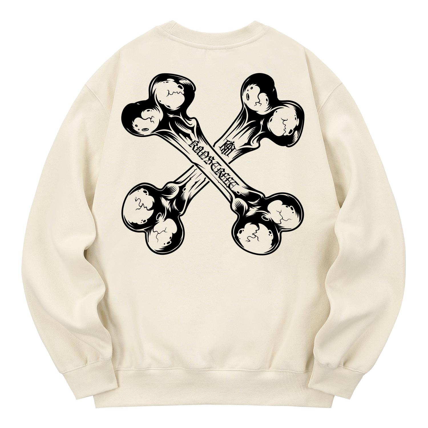 Khan 6312 Kmc0207 X-Skull Fleece-Lined Sweatshirt Cream L
