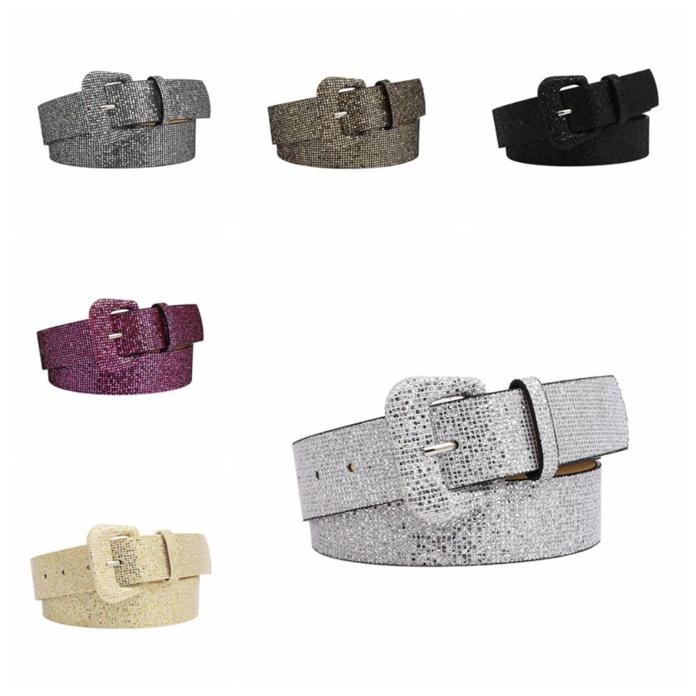 Wide Side Shiny Sequin Belt Metal Buckle Y2k Jeans Decoration Rhinestone Waist Belt  Ladies/Girls