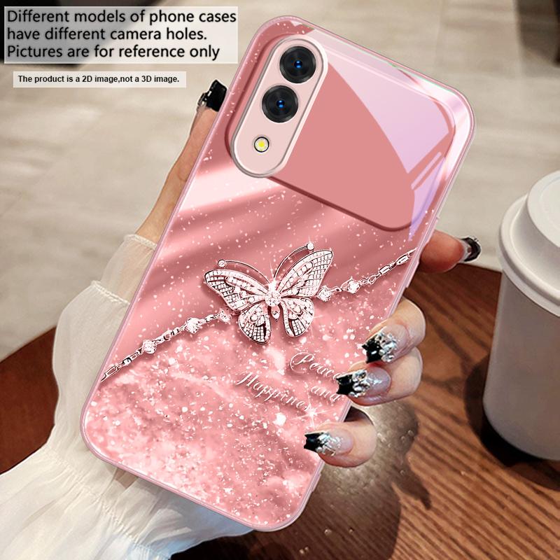 

An elegant blue butterfly For Samsung S25 S25 Edge S25Ultra S8 9 S10 20 U ltra S21 Pro 22 Plus S23 FE S24 Ultra Glass Phone Case Galaxy S23+