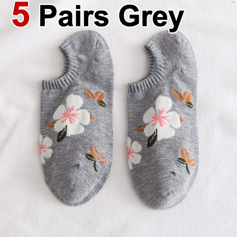 5/10 Pairs Women Flower Pattern Invisible Socks Spring Summer Sweat Absorbing Breathable Soft Comfortable Knitted Casual Socks