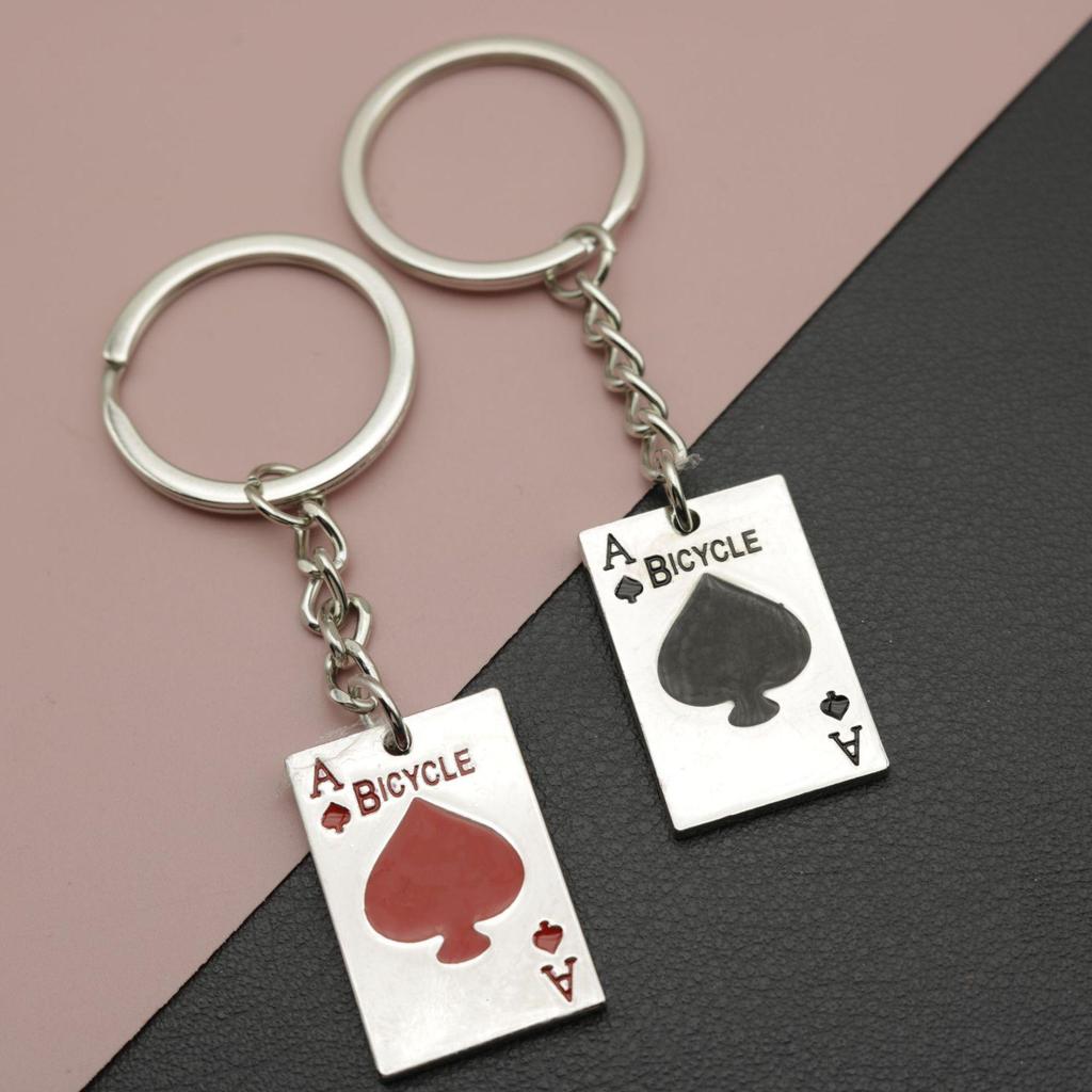 Alloy Poker Ace of Spades Red Keychain