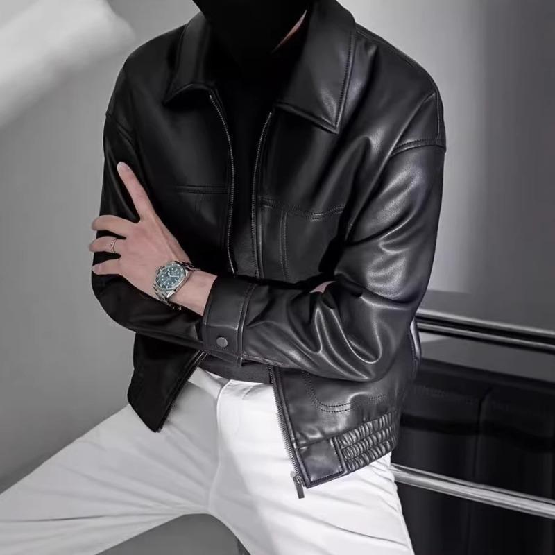 Men S Casual Loose Pu Leather Jacket Turn Down Collar