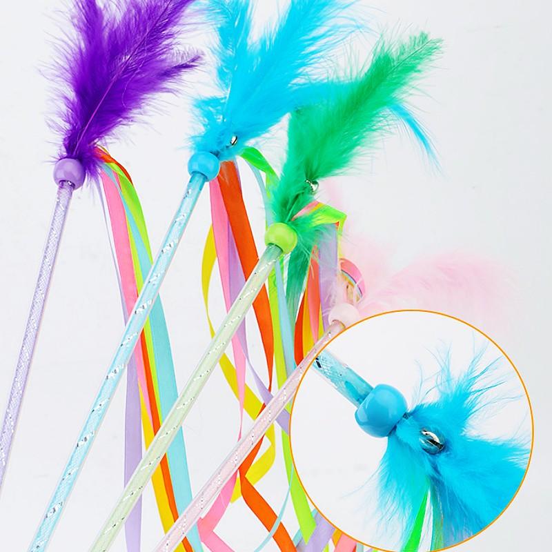 Cat Toys Feather Interactive Cat Toy Tassel Cats Teaser Feather Tassel Kitten Toys with Bell Long Handle Cats Toy Pet Supplies