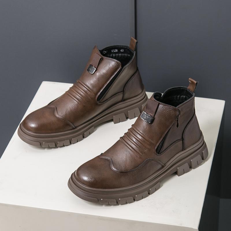 High End Brand Classic Brown Men's Outdoor Workwear Boots Thick Soled Business Short Boots Men's High Top Leather Casual Shoes
