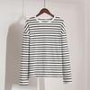 Cozy Loose Long Sleeve Striped T-Shirts Women Autumn Basic Casual Cotton Tops Round Neck Street Style Blouse