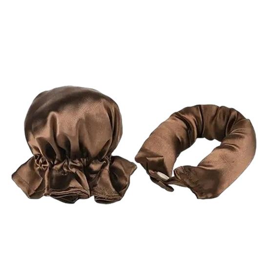 

No Heat Hair Curling Rod Headband Satin Bonnet Women Overnight Sleeping Silk Hair Curler Long Hair Curls Roller Styling Tool кавовий