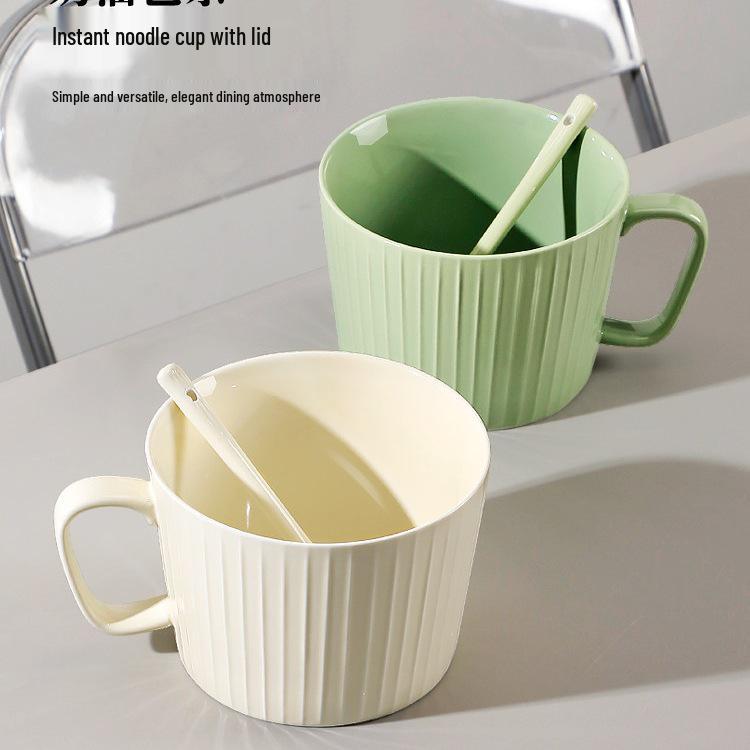 2025 Anti-Scald Ceramic Noodle Bowl with Lid and Handle - Large, Heat-Preserving for Home Use 7.5-inch Cream Ramen Bowl with Lid