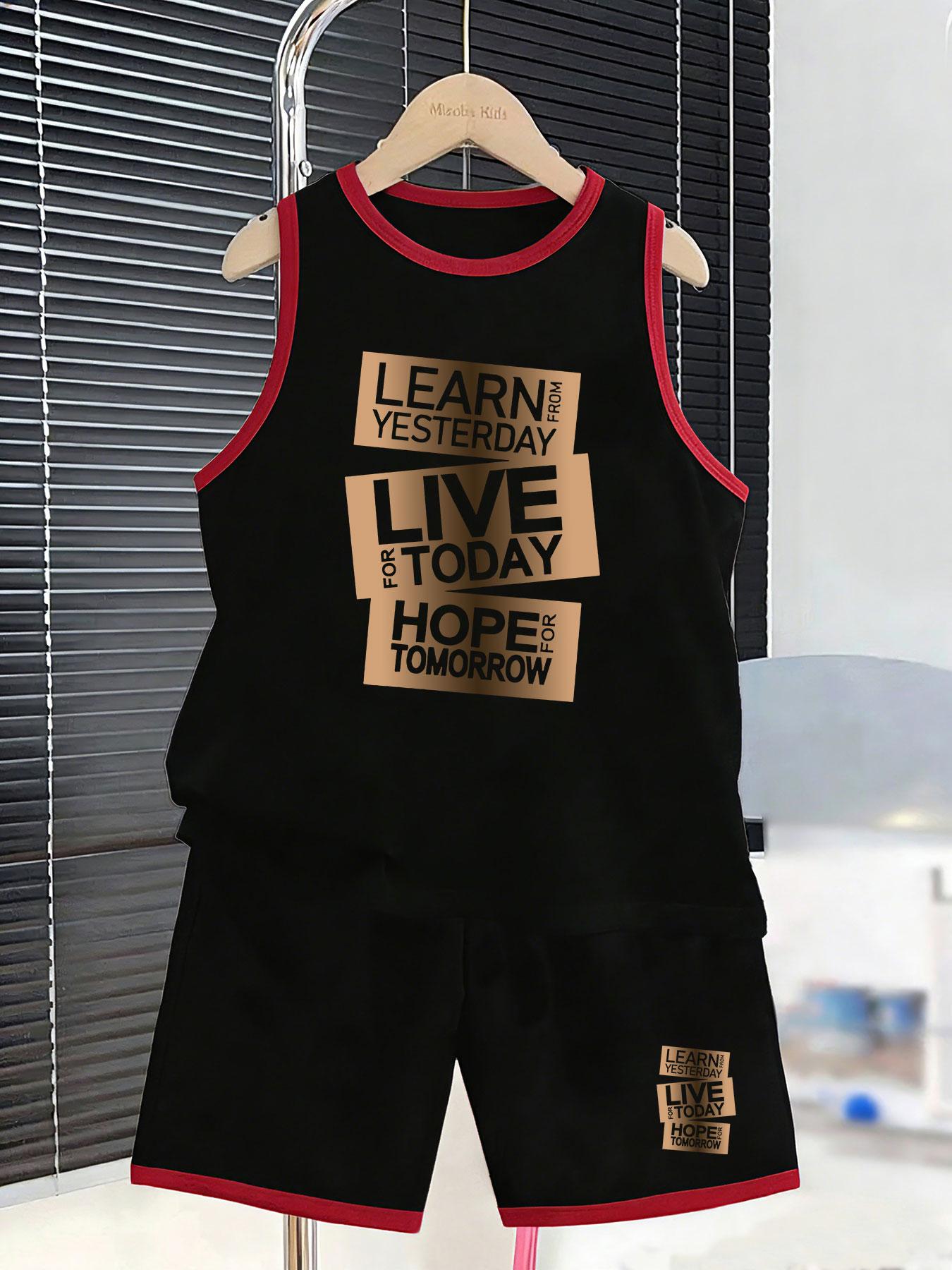 

Boys stylish short set with life philosophy quote print. Premium breathable fabric, free movement design for family trips and daily outfits. 2-3Y чёрный