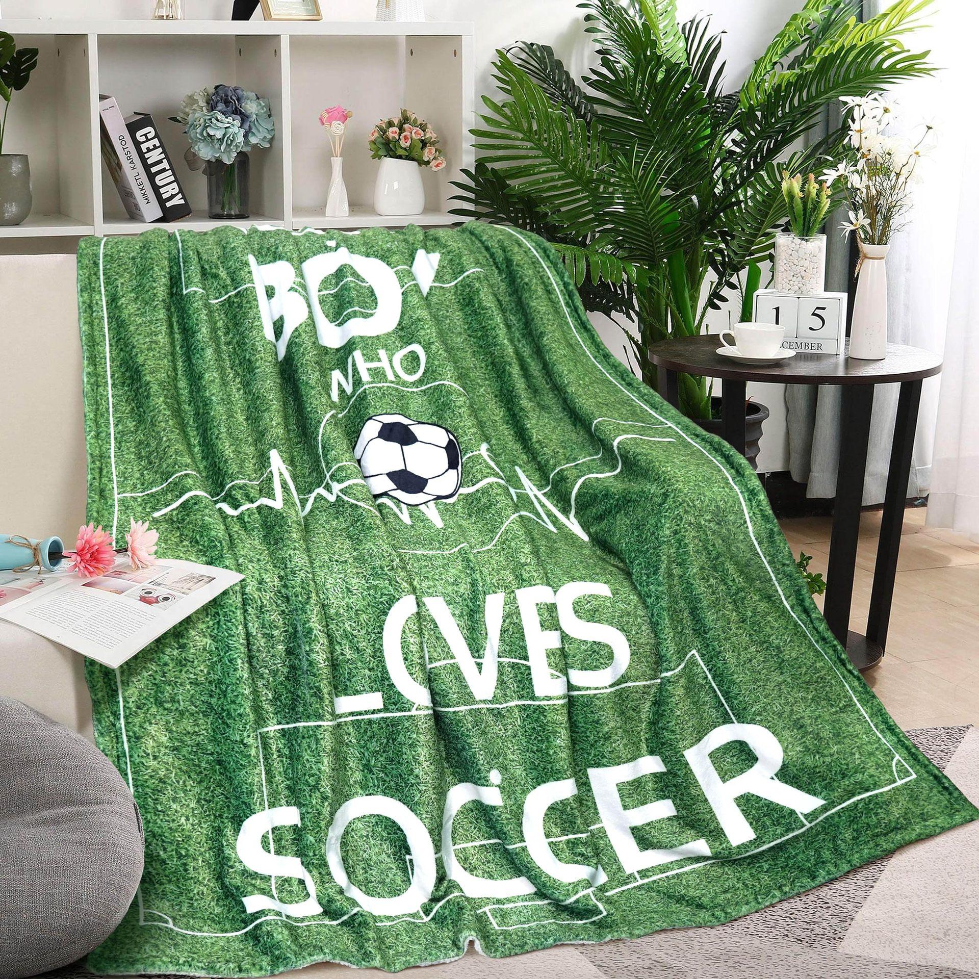 

Boy and girl football enthusiasts Printed Blanket for Sofa Bed Travel Camping Living Room Office Conditioning Blanket 75x90cm