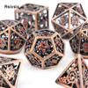 7 Pcs Copper Red Rotary Cyclone Metal Dice Hollow Metal Polyhedral Dice Set Suitable for Role-Playing RPG  Board Game Card Game