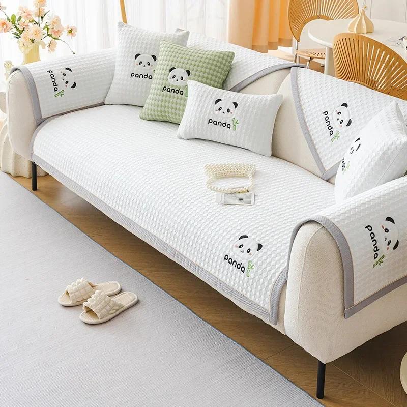Summer Cool Sofa Cover Ice Silk Anti Slip Couch Covers Cooling Breathable Corner Sectional Sofa Slipcovers Sofa Towel Home Decor
