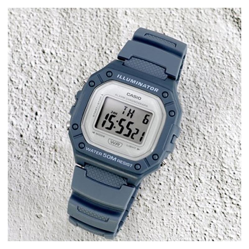 Casio DIGITAL Series - Square Fashion Trend Sports Quartz Movement Resin Strap Japanese and Korean Watch Men's Watch Gray Dial W-218HC-2AV