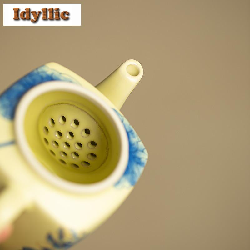 200ml Ru Kiln Yellow Fish Playing In Lotus Pond Square Teapot Traditional Tea Infuser Pot Tea Maker Kettle With Strainer Craft