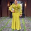 Plus Size Women Solid Color V Neck Ruffled Long Sleeve High Waist Slit Sexy Bodycon Dress