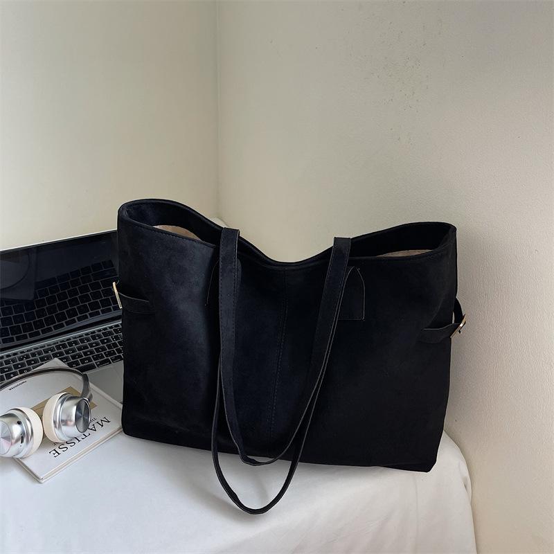Korean Version Niche Large-capacity Tote Bag Women's 2025 Autumn New Suede Casual Commuter Portable Shoulder Bag
