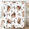 Vintage Cake Slice Shower Curtain with Cherry and Coffee Beans Print Waterproof Fabric for Bathroom Decor (White)