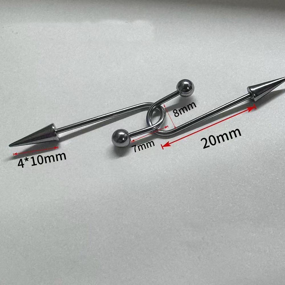 2PCS/Set Punk Stainless Steel Spike Industrial Piercing Floating Industrial Barbell Helix Earring Body Jewelry 16G for Men Women