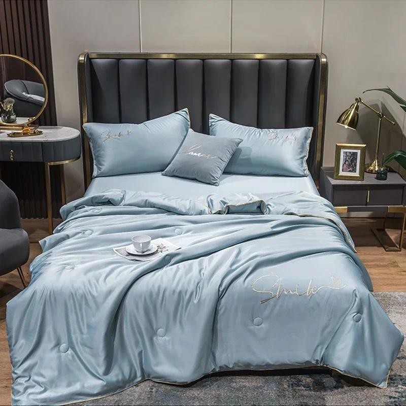 Ice Silk Summer Comforter Set for Bed Air Conditioner Nap Blanket/Quilt Super Silky Soft Set of Summer Comforter and Pillowcase