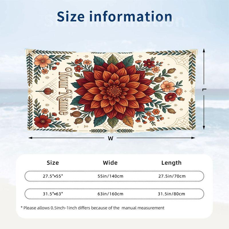 Floral Garden Theme Beach Towel Personalized Custom Name & Text Soft Quick Dry Beach Towel for Swimming Travel