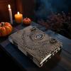 Handmade Leather Spellbook Journal with Evil Eye Design | 5x7” Deckle Edge Paper | 200 Pages | Vintage Horror Grimoire Notebook