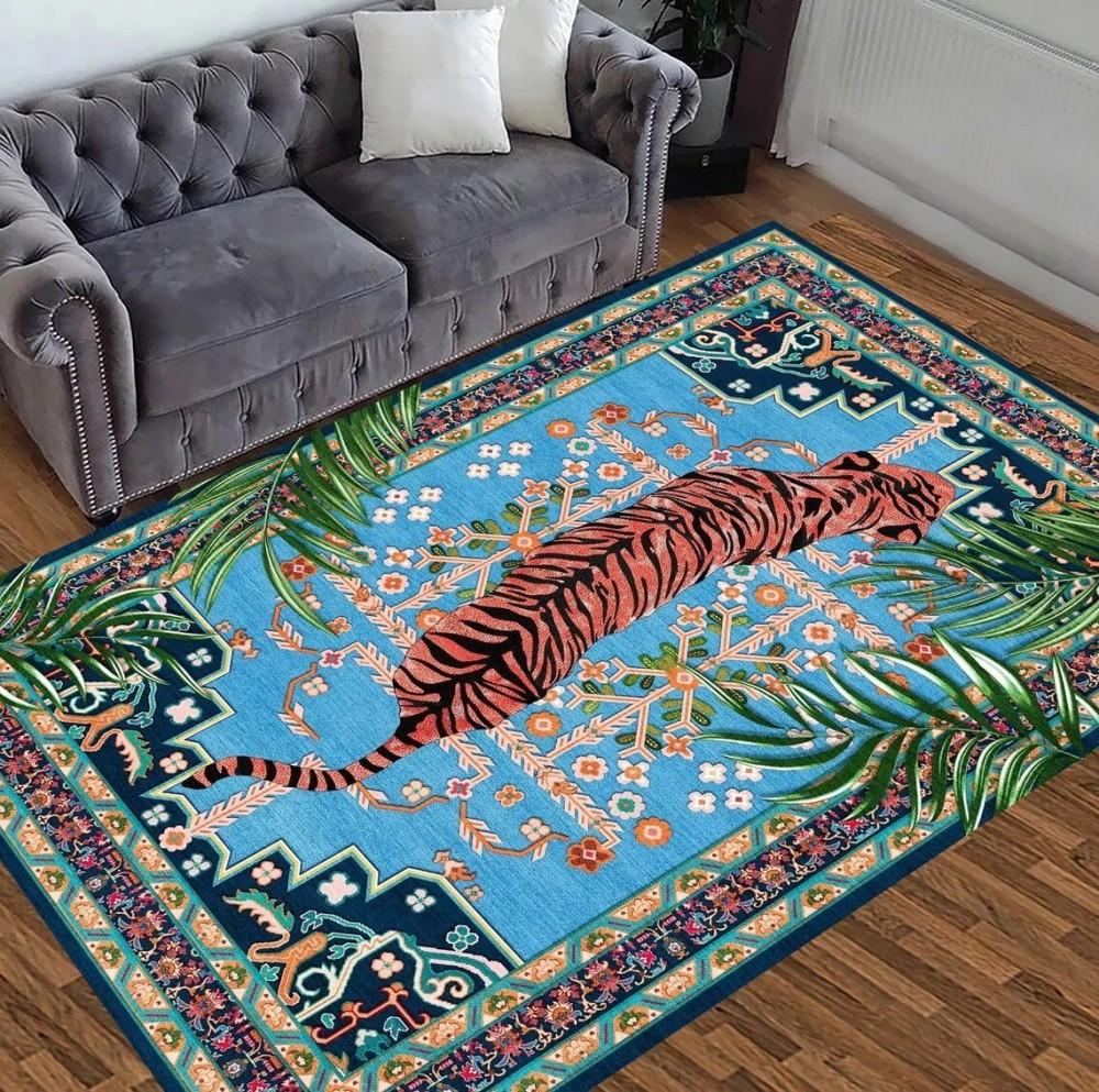 Leopard Pattern Rug Red Animal Print Rug for Living Room and Offices Washable Carpet Living Room Bedroom Decor Rug Anti-Slip Mat