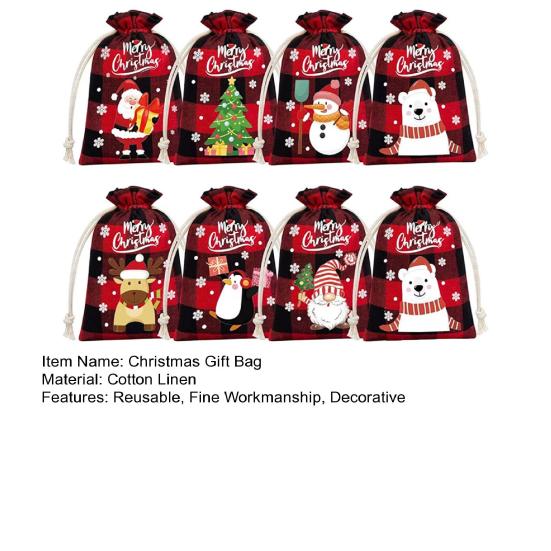 Sacola de presente de Natal Inovadora Feliz Natal Algodão Linho Sacola de Presentes de Natal Sacola de Embrulho de Presente de Natal Sacola de Cordão de Natal