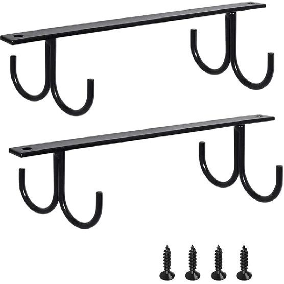MOCOUM Under Cabinet Mug Rack, Rustic Mug Organizer Rack Cup Holder Under Shelf Hanging Hooks Rack for Mugs, Coffee Cups and Kitchen Utensils Display Black-2 Pack-8 Hooks