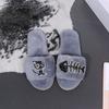 Fashion Fashion Crystal Cartoon Cat Fur Slippers Women Comfort Faux Fur Cotton Slippers Woman Winter Open Toe House Plush Slides Mujer