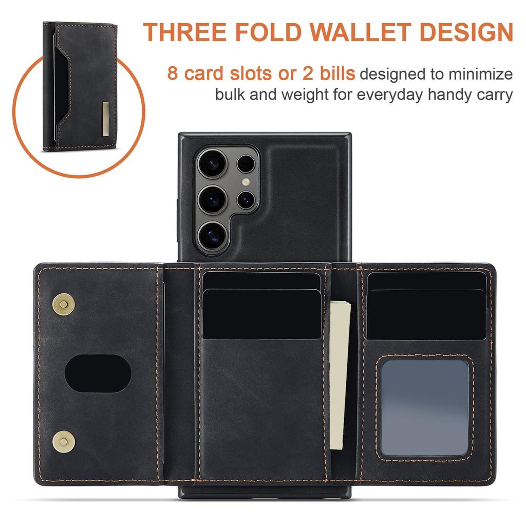 Phone Case Magnetic Detachable Wallet Card Holder Stand Cover Fit for Samsung Galaxy S21 Black S21 Plus