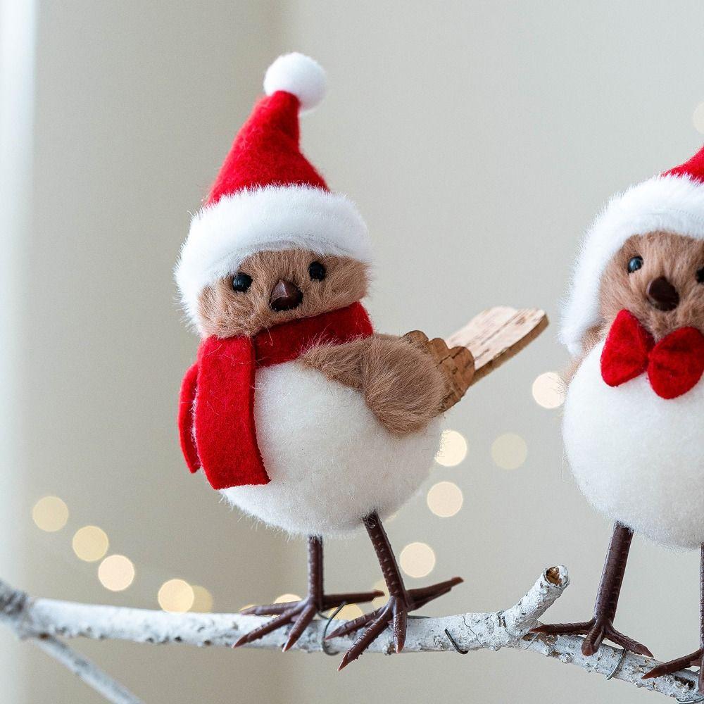Red White Simulated Foam Bird DIY Hanging Bird Christmas Decoration  XMAS Ornaments