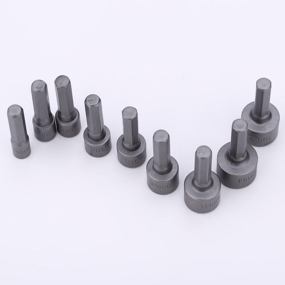 9Pcs 5-13mm 1/4 Inch Nut Driver Socket Adapter Metric Socket Impact Drill Bits