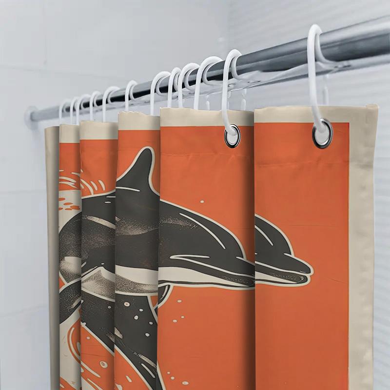 Stylish Dolphin-Themed Shower Curtain For Bathroom Decor High-Quality Fabric With Easy-To-Use Hooks.